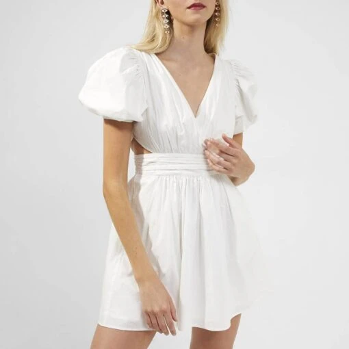 French Connection White Cotton V Neck Dress