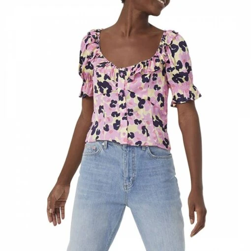French Connection Multi Cassia Elitan Puff Sleeve Top
