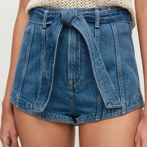 AllSaints Mid Indigo Frankie Belted Shorts