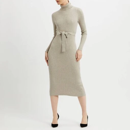 Reiss Stone Kara Roll Neck Cashmere Blend Dress