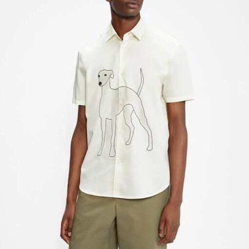 Ted Baker Ecru Botchey Greyhound Cotton Shirt