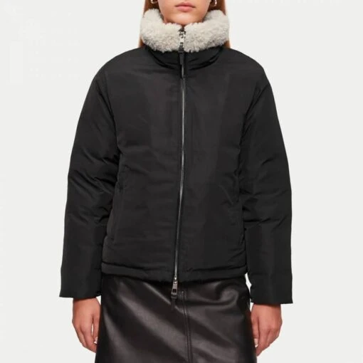 Black Eco Borg Trim Puffer Jacket
