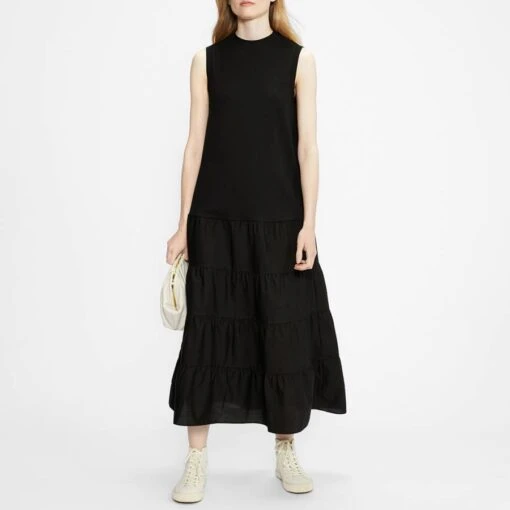 Ted Baker Black Viannee Tiered Cotton Maxi Dress